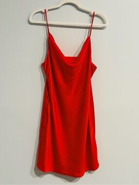 Urban Outfitters Red Satin Cowl Neck Mini Slip Dress Large